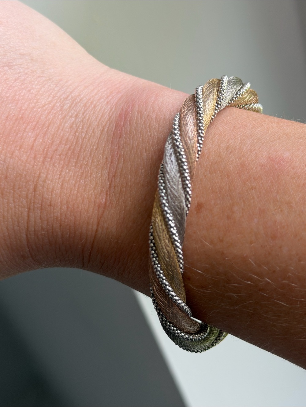 Tricolor Twisted Metal Bracelet - Gold, Silver, Rose Gold